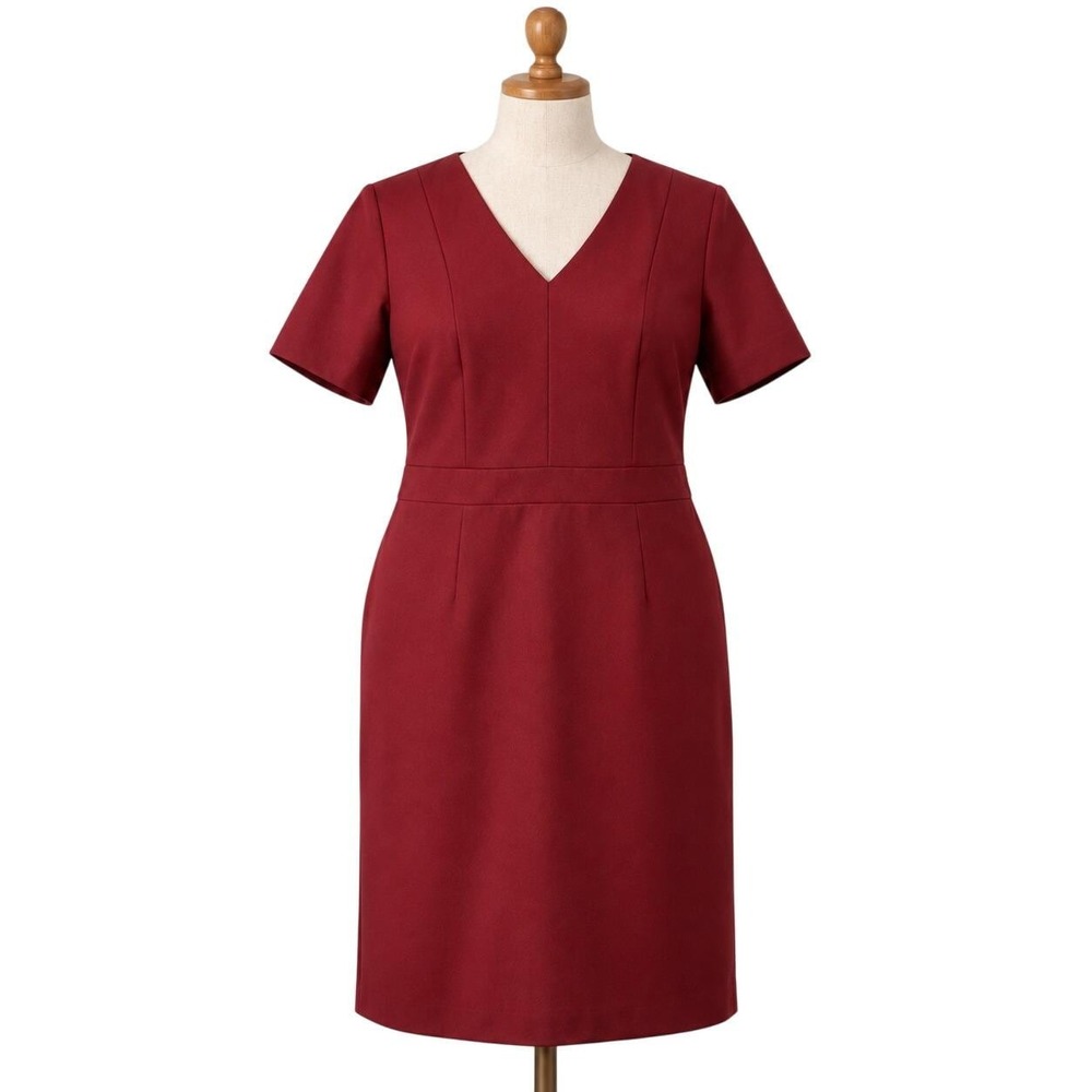 Vintage Pendleton Burgundy Wool Blend Sheath Dress Size 12 Made USA Made V Neck